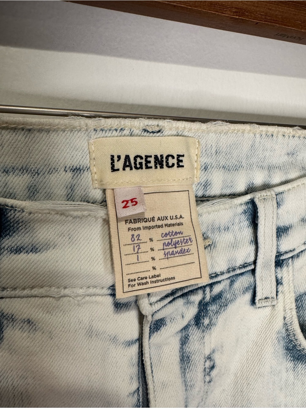 L’AGENCE High Waist Slim Harmon Jeans Electra Acid Wash Distressed Raw Hem 25 - Picture 2 of 14